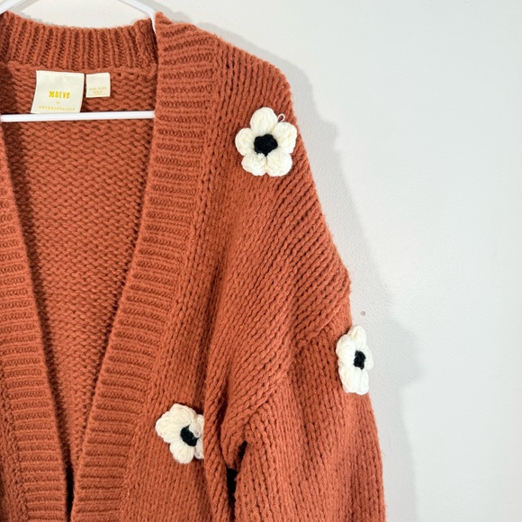 Anthropologie Maeve Susannah 3D Floral Chunky Knit Sweater Cardigan One Size - Picture 6 of 14